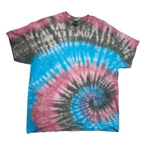 Tie Dyed Pink, Blue, and Gray T Shirt